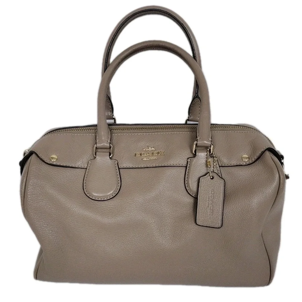 COACH F36672 Bennett Satchel Taupe Tan Pebble Leather Hand Bag Medium